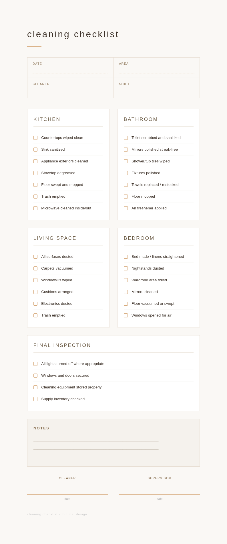 Japandi minimalist cleaning checklist